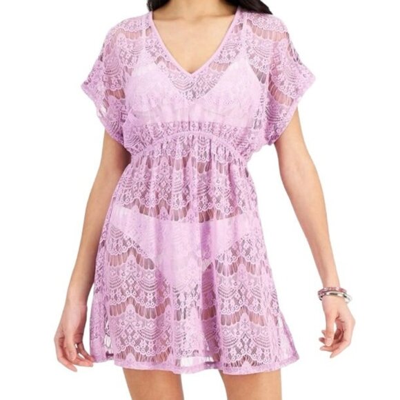 Miken Other - MIKEN Women's Lace Cold-Shoulder Swim Cover-Up Violet Tulle
